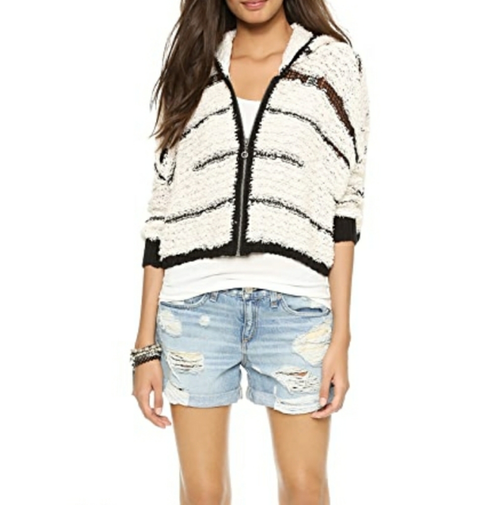 FREE PEOPLE CROPPED ZIP-UP SWEATER WITH HOOD - Picture 6 of 10